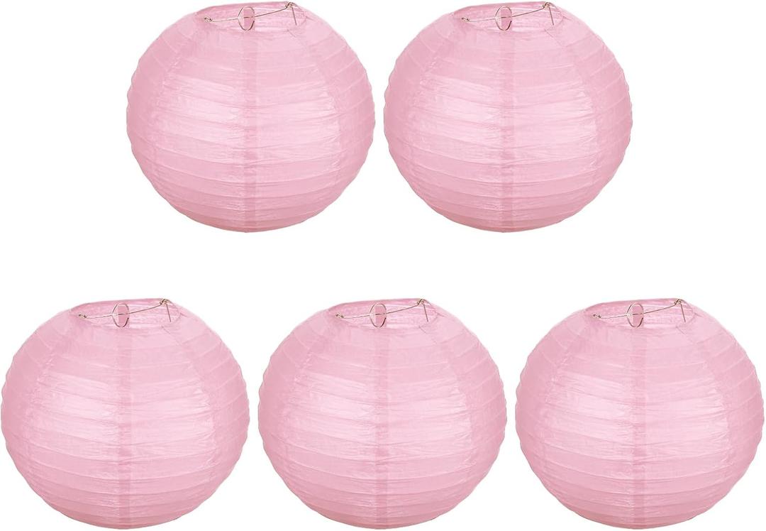 PATIKIL 8" Paper Lanterns, 5 Pcs Round Hanging Chinese/Japanese Lantern Decoration for Home Birthday Party Wedding Christmas Classroom Decor, Pink