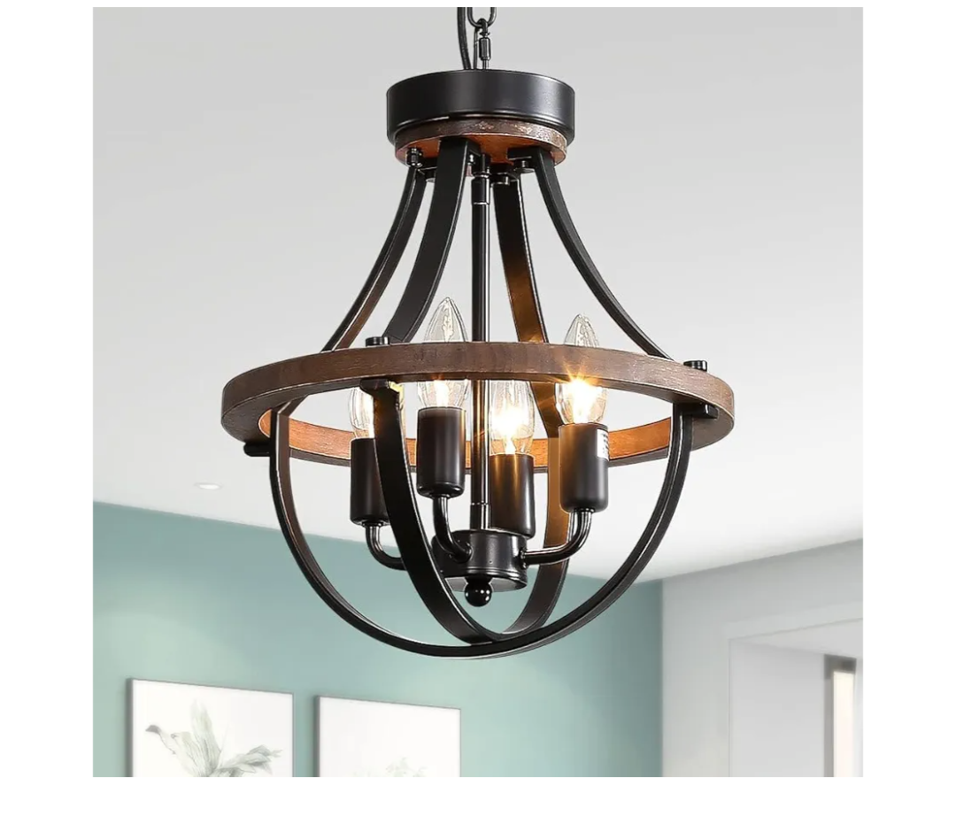 Farmhouse Chandelier, Modern Hanging Pendant Lighting, 4-Light Rustic Ceiling Light Fixture, Vintage Chandelier for Hallway Foyer Dining Room Entryway Kitchen Island Bedroom