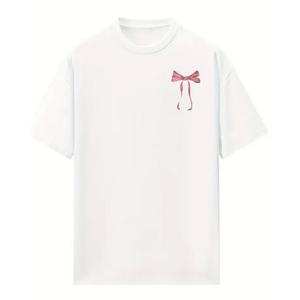 Pink Bow Outlined Garment Dyed Tee - XS - White  