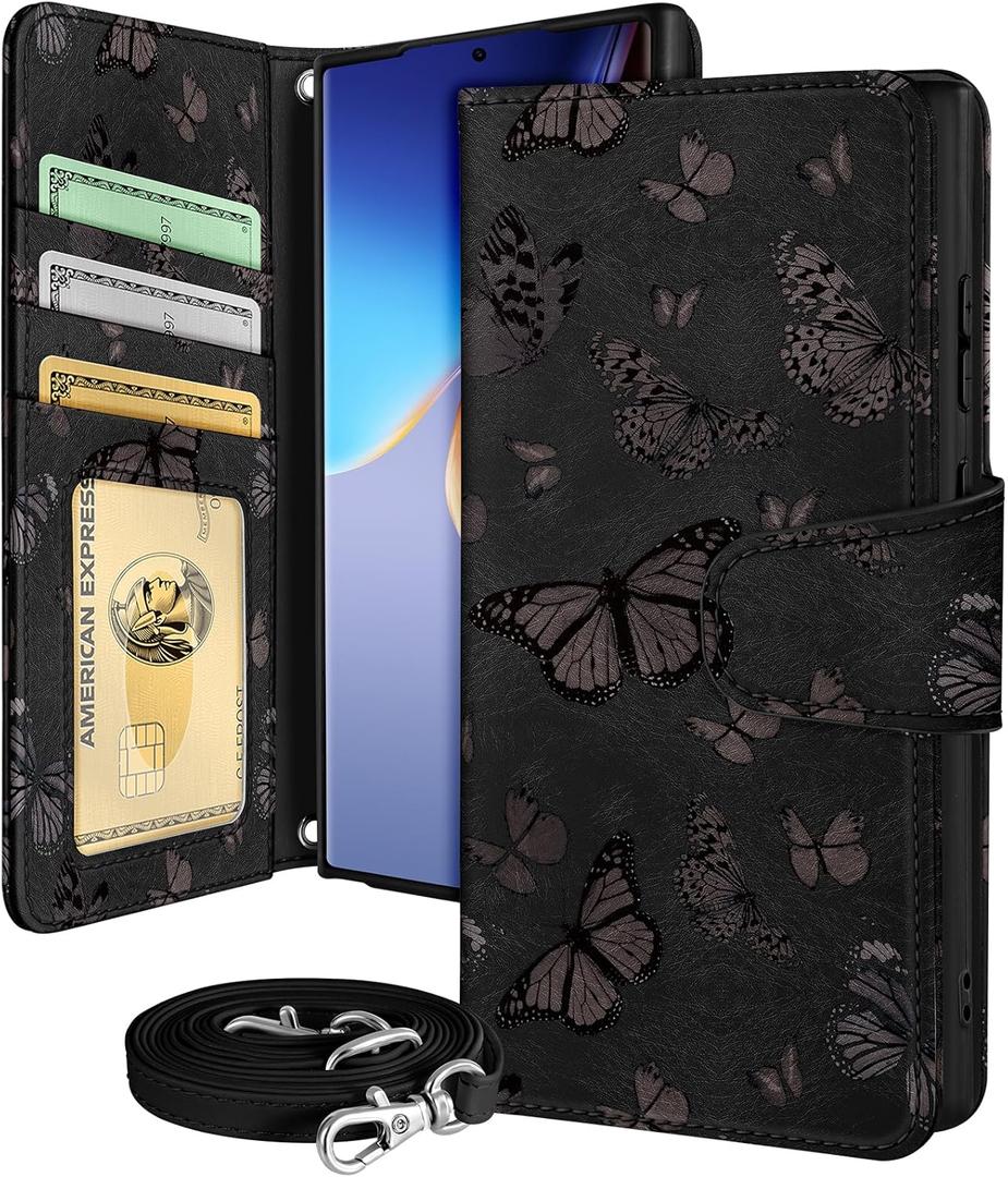 Buleens for Samsung Galaxy S23 Ultra Wallet Case for Women - with Card Holder S23 Ultra Flip Case Leather Crossbody Cute Aesthetic Galaxy S23 Ultra Case with Strap Kickstand for Girls, Butterflies