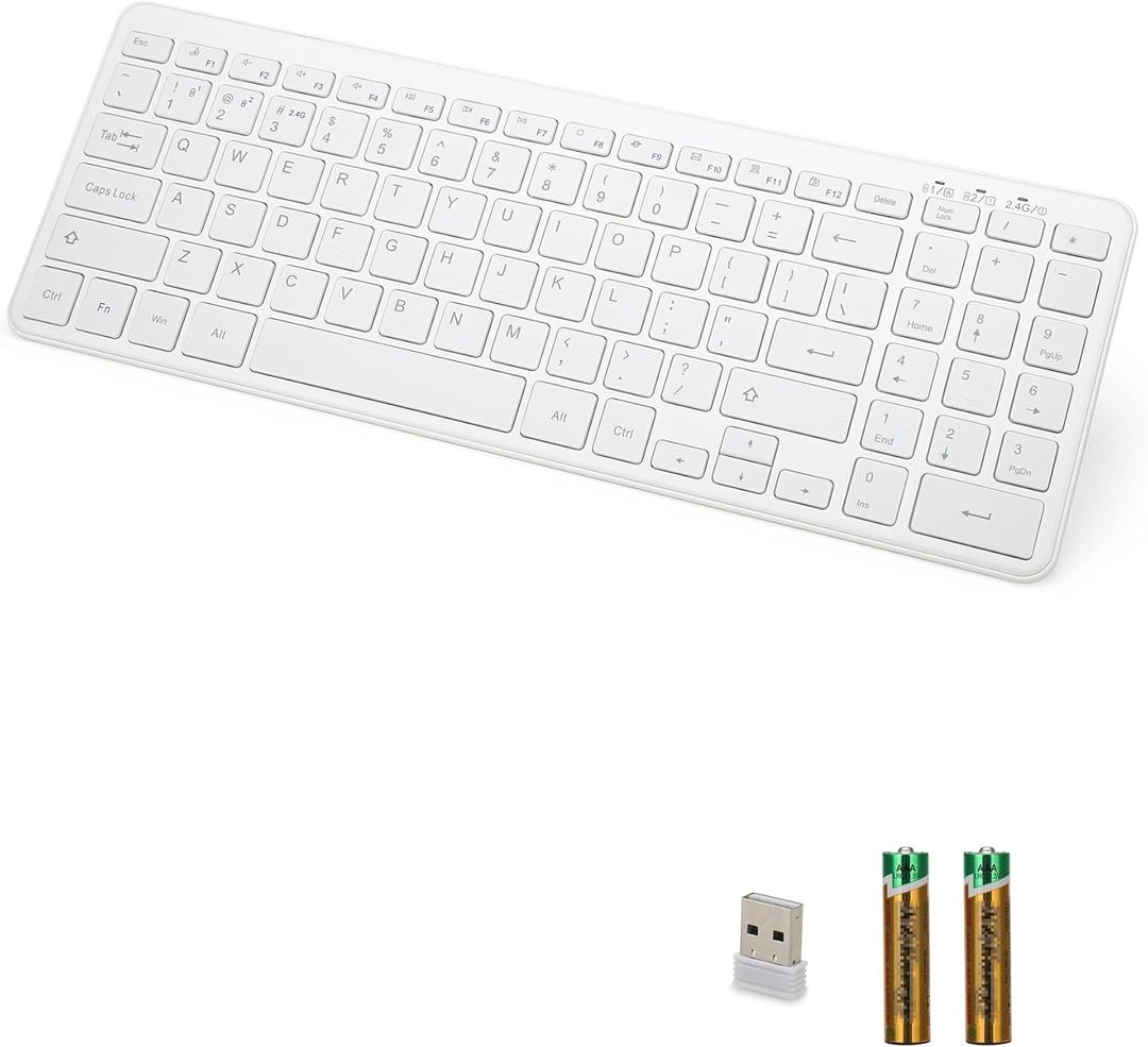 Wireless Bluetooth Keyboard, Universal Multi-Device Keyboard with Number Pad and Media Hotkeys, USB + Dual BT Connection, Ergonomic Design Slim for Windows Computer/Laptop/Tablet (White)