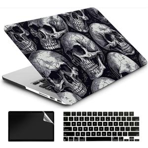 Funda compatible con MacBook Air de 13 pulgadas 2022 2021 2020 versin A2337 M1/A2179 con Retina y Touch ID, carcasa rgida de plstico + cubierta de teclado + protector de pantalla - Calaveras (Skulls)