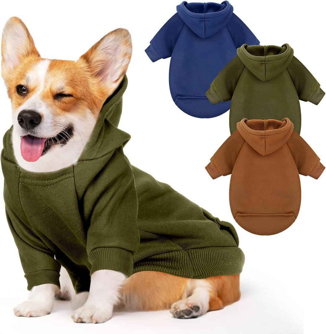 3 Pcs Small Dog Winter Hoodie Warm Soft Puppy Dog Hoodie Sweatshirts with Pocket Pet Clothes for Dogs Cat Costume, S: Weight: 6.6-9.4lb,Dark Color