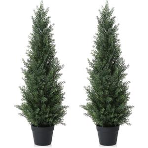 3FT Artificial Cedar Topiary Trees for Outdoors Potted Fake Cypress Trees Faux Evergreen Plants for Home Porch Decor Set of 2