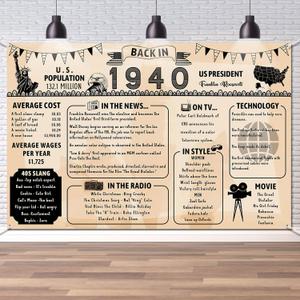 Back in 1940 Backdrop Large Wall Banner, Retro Style Happy 85th Birthday Wedding Anniversary 85 Years Class Reunion Poster Background for Men Women Party Decorations Supplies
