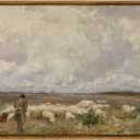 ARPEOTCY Vintage Wall Art, Farm Pasture Sheep Retro Painting, Framed Art Decor Aesthetic, 11x14 Inch Canvas Print Artwork, Meadow Nature Landscape Wall Decor for Bedroom Living Room Shelf (14L" x 11W")