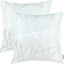 CaliTime Pack of 2 Throw Pillow Covers Cases for Couch Sofa Home Decor Modern Shining & Dull Contrast Triangles Abstract Lines Geometric 18 X 18 Inches White (18" x 18" (Pack of 2), Triangles - White)