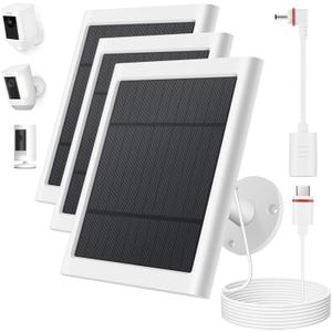 Solar Panel for Ring Camera, 3 Pack 4W Solar Charger Compatible with Ring Spotlight &All-New Stick Up Outdoor Cam Battery, 10ft Long Cable with USB-C to Ring Barrel Plug Adapter (White)