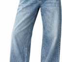 ELLEVEN Womens Low Rise Baggy Jeans, Casual Drawstring Wide Leg Denim Pants with Pockets (Blue)