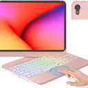 NOKBABO for iPad 11th/10th Generation case with Keyboard, Rainbow Backlit, 360Rotation, Built-in Touchpad & Pencil Holder, Keyboard for ipad 11th(A16,2025) & iPad 10th Generation(2022) - Bright Pink