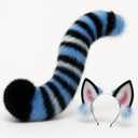 Suncalla Tiger Ears and Tail Set, Black, Blue White Stripes, Costume Accessories for Carnival, Role Play Kpop Themed Costume Accessories for Women Party