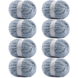8 Pack Chunky Yarn for Hand Knitting - #10 Super Bulky Chenille Yarn, Fluffy Jumbo for Thick Hand-Knit Blankets, Scarves 25 Yds 7.94 Oz Each Skein (8, Blue Gray)