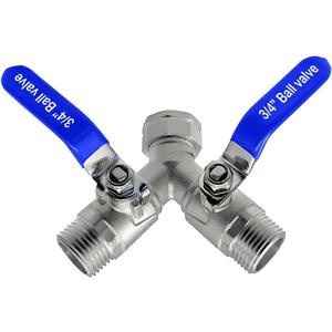 beduan 304 Stainless Steel Hose Splitter 2 Way Y Garden Hose Bib Splitter with Long Handle Water Hose Ball Shut Off Valve 3/4 GHT Threaded
