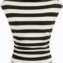 CIDER Striped Boat Neck Tops for Women Sleeveless Ruched Crop Tank Tops Slim Fit Trendy Summer Outfits Casual, S