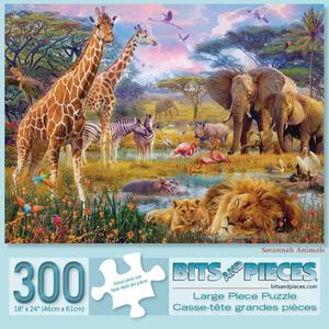 Bits and Pieces  Large 300 Piece Jigsaw Puzzle for Adults  Savannah Animals by Artist Jan Patrik, Completed Puzzle Size: 18" x 24"