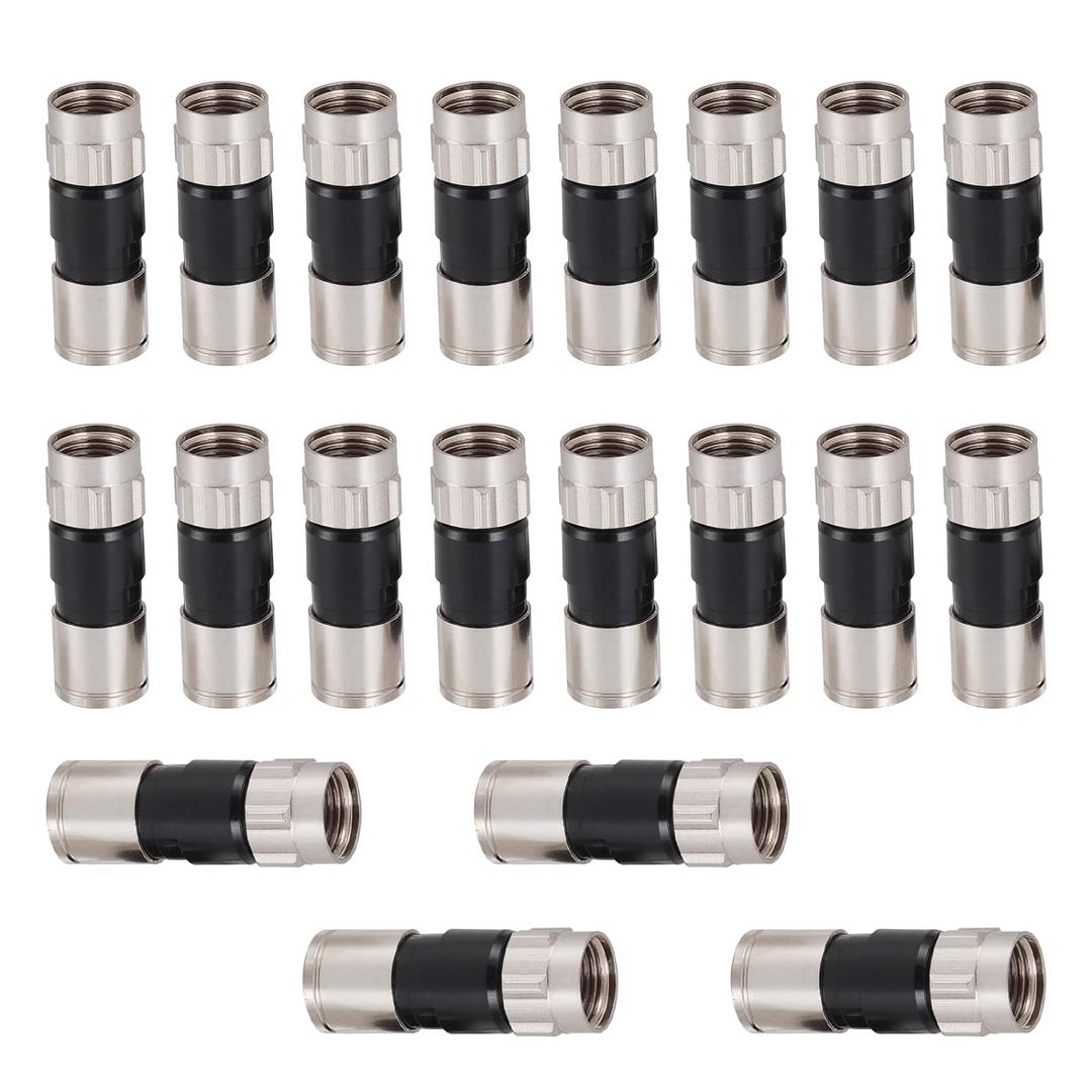 20 Pack RG6 Compression Connectors, 75 Ohm F Connector Inside Conductive Washer Design Weatherproof Coax Connector, Compatible for RG6 Dual, Tri Quad Shield Universal Cable TV Connectors