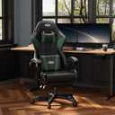 HLDIRECT Gaming Chair with Footrest, Lumbar Support & Headrest, Black&Green, Standard