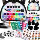 Bowitzki 24 Colors Face Paint Kit for Kids with Exclusive Unicorn Backpack - Professional Makeup Palette, Safe & Non-Toxic - Ideal Birthday Gift for Girls, Halloween Party, Cosplay (Black)