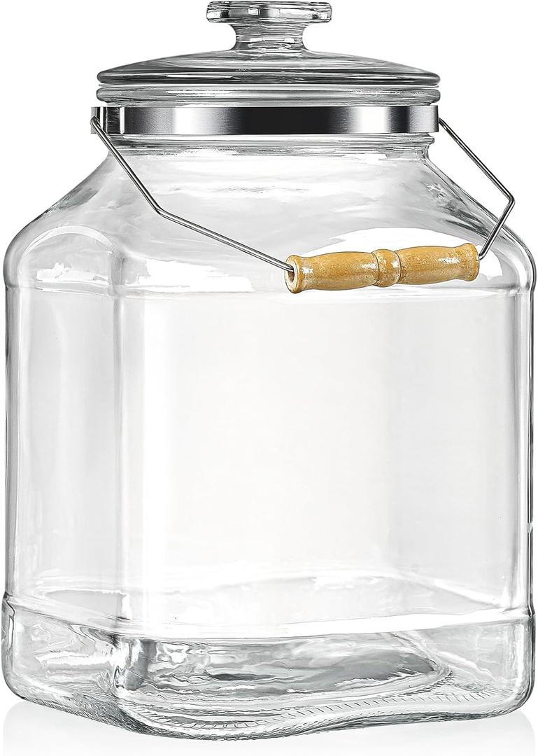 2.5 Gallon Glass Jar with Lids, 5.5" Opening Heavy Large Glass Storage Jars with Handle, Extra Big Glass Container for Kitchen Organization