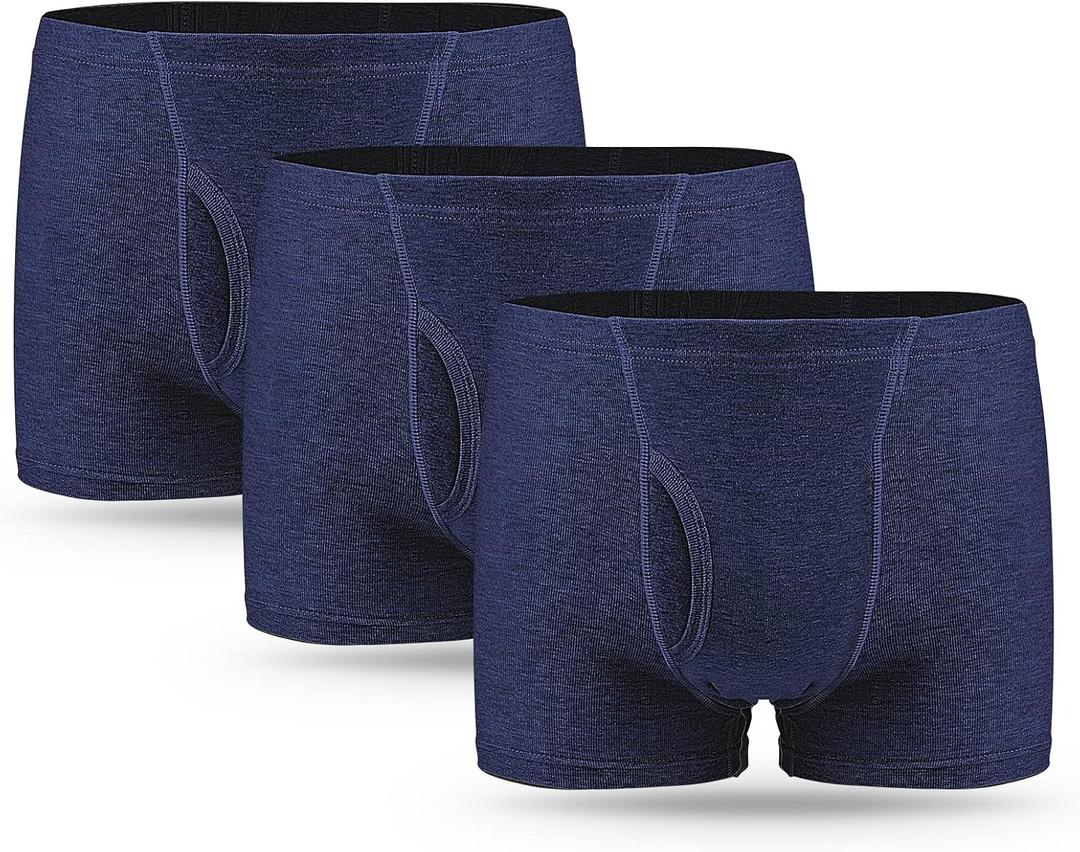 Men's Incontinence Underwear 3PCS Incontinence Boxer Briefs Absorption Protection Washable Incontinence Boxer Briefs for Men Leak Proof Underwear with Front & Rear Absorbent Area 280ML (Blue, Large)