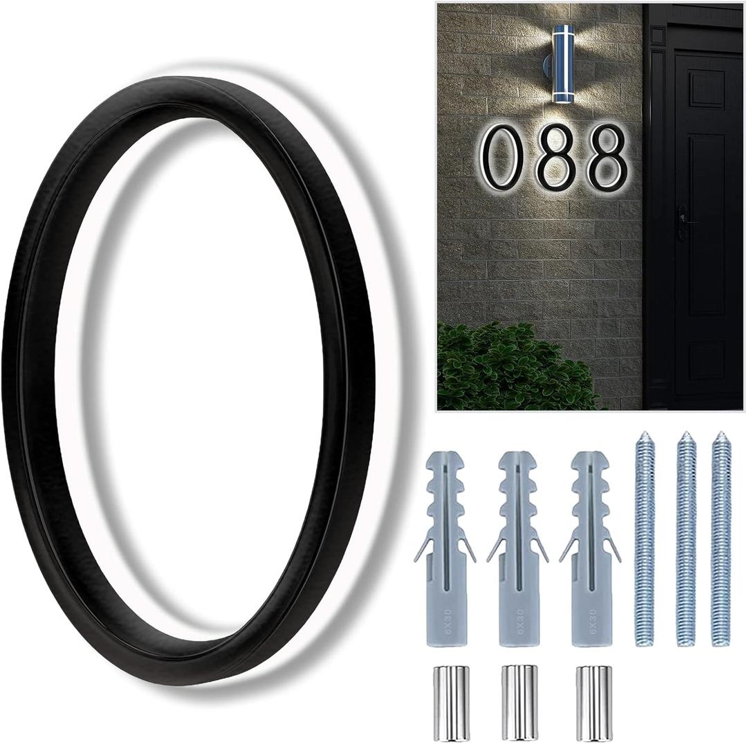 Backlit LED Home Address Numbers, 8 Inch House Numbers, Stainless Steel Hand-Polished Waterproof for House Address Signs, Lighted House Numbers for Outside Modern, Low-Voltage, Yard, Shop (0, Black)