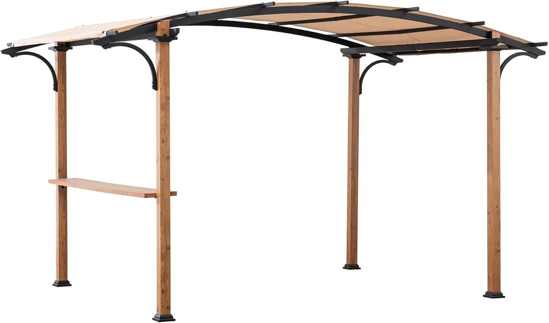Sunjoy Outdoor Pergola 8.5 x 13 ft. Steel Arched Pergola with Tan Weather-Resistant Fabric Canopy for Patio, Backyard, Garden Activities