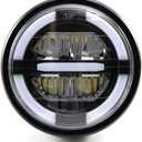 Motorcycle LED Headlight 7 inch, Round Head light with DRL Hi/Lo Beam for Electra Glide Street Glide Road King Heritage Softail Switchback Headlamp (White light with turn signal)