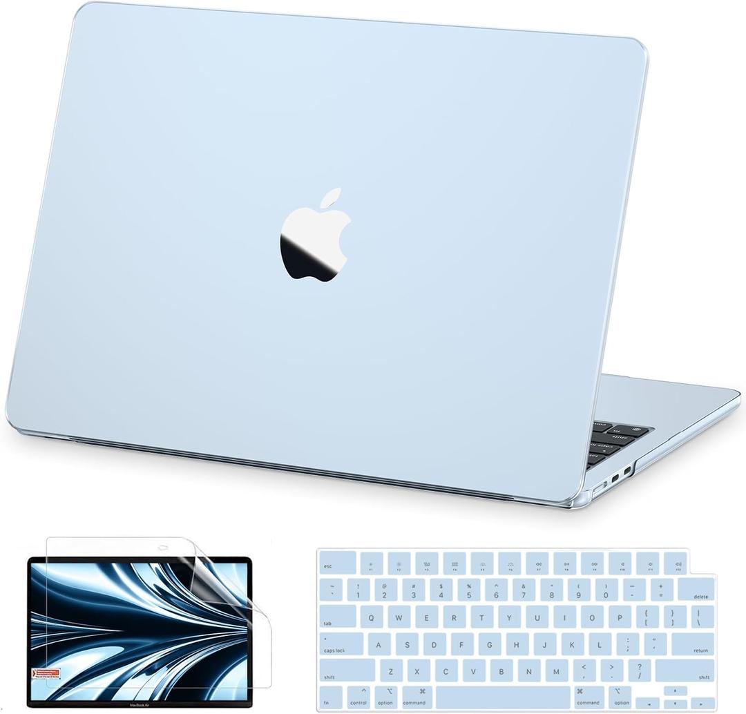 AKIT Compatible with MacBook Air 13 inch Case M5 2026 2025-2022 M4 M3 M2 A3449 A3240 A3113 A2681, [Ultra-Thin] [Official Color Match] Case+Screen Flim+Keyboard Cover for Mac Air 13.6 inch, Sky Blue