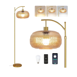 QIYIZM Glass Floor Lamp for Living Room,Bedroom,Gold Dimmable Standing Lamp with Remote,Mid Century Modern Brass Tall Lamp Retro Vintage Lamp Floor Light Boho Bohemian