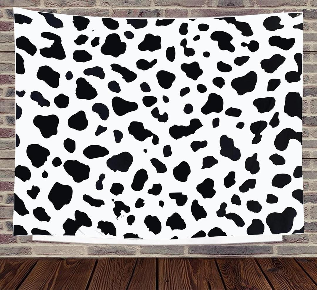 TUGCAY Cow Print Tapestry Black and White Spot Tapestry Cute Tapestries Black Cow Backdrop Poster Aesthetic Wall Hanging for Bedroom Living Room Dorm Party Decorations, 90x70 Inch (90L" x 70W")
