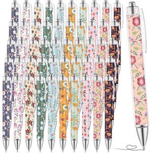 Sayglossy 50 Pcs Floral Ballpoint Pens Bulk Summer Spring Gifts 1.00 mm Black Ink Smooth Writing Wildflower Fancy Decorative Pens Ballpoint for Christmas Office Activity Party Supplies