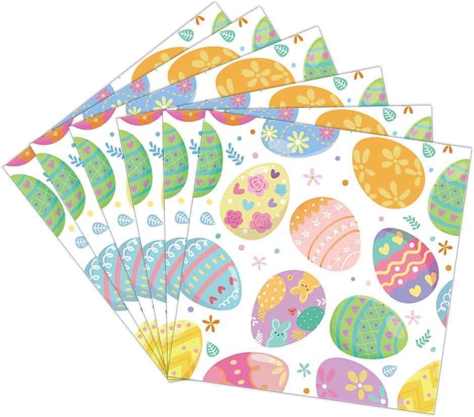 Easter Napkins Colorful Eggs Flower Paper Napkins Easter Dinner Hand Towels for Home Spring Summer Holiday Party Decor Dining Tableware Supplies