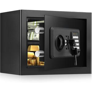 1.2 Cuft Small Home Safe Fire and Waterproof, Anti-theft Fireproof Safe Box with Digital Keypad, Spare Keys and Removable Shelf, Personal Safes for Home Money Medicine Valuables