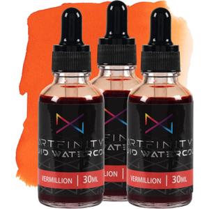 Artfinity Liquid Watercolor Paint 30 ml Bottle - 3 Pack, Vermillion - Vibrant Dye-Based Liquid Watercolor w/Glass Pipette, Fast-Drying, Fine Art Paint for Calligraphy, Airbrushing & Traditional Art