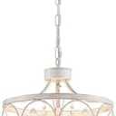 Uiimeces Small Crystal Chandelier, Modern Crystal Chandelier for Dining Room, Rustic Farmhouse White Round Ceiling Pendant Light Fixture for Living Room, Entryway, Hallway, Bedroom, Bathroom