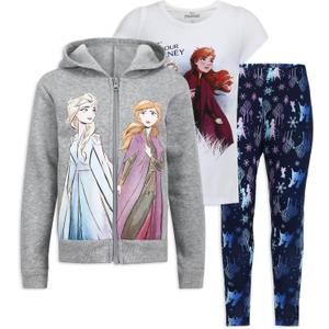 Disney Frozen Girls T-Shirt, Zip Up Hoodie and Legging Pants Set for Toddler and Little Kids (6X, Grey)