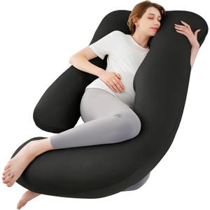 Sasttie Pregnancy Pillows for Sleeping, U Shaped Cooling Full Body Pillow with Removable Cover, Pregnant Women Must Haves, Maternity Essential, Black