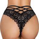 Avidlove Womens Underwear Lace Cheeky Panties Criss Cross Back Bikini Thongs Sexy Undies (Large, Black)