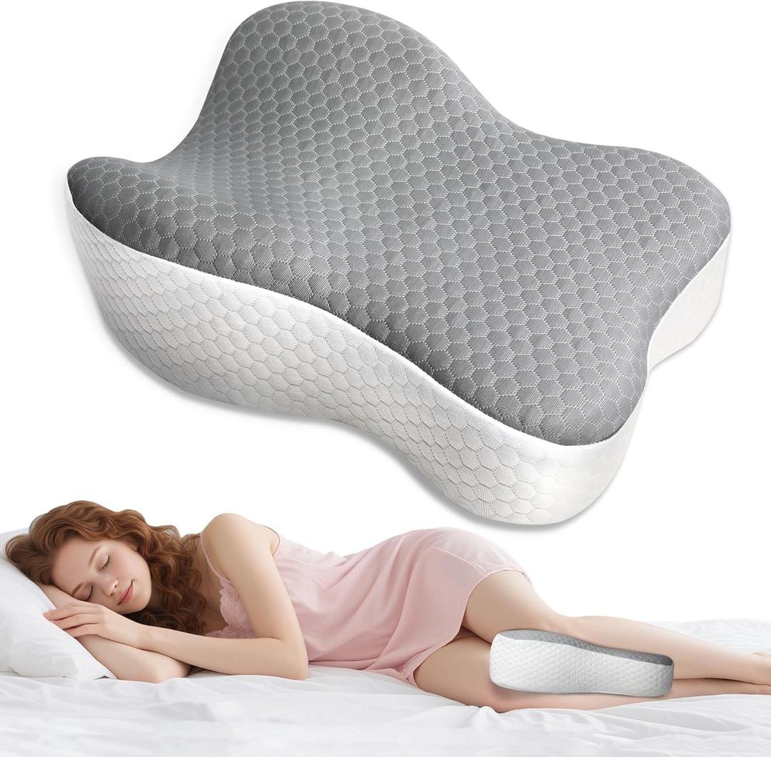 Knee Pillow for Side Sleepers, Memory Foam Bolster Between Legs, Comfortable Sleep Positioning & Side Leg Support, Elevation Pillow for Adults, Back Hips Knees Support, Wider Contact Ergonomic Design, Regular style