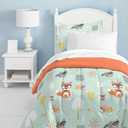 dream FACTORY Kids 5-Piece Complete Set Easy-Wash Super Soft Microfiber Comforter Bedding, Twin, Green Woodland Friends