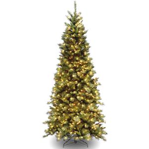 National Tree Company Pre-Lit Artificial Slim Christmas Tree, Green, Tiffany Fir, White Lights, Includes Stand, 7.5 Feet