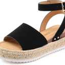 DREAM PAIRS Women's Platform Espadrilles Casual Ankle Strap Wedge Sandals Comfortable Dressy Summer Shoes (7 Wide, Black-nubuck)