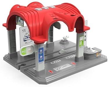 Train Accessories Modern Station for Kids, Train Tunnel for Wooden Railway System, Multifunction Toy Trains Set for Motorized Cars Compatible with Thomas & Friends, Brio, Chuggington