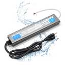 VOEWT LED Driver 300 Watts Waterproof IP67 Power Supply 85V-265V AC to 12V DC Converter,Quiet and Small LED Transformer Low Voltage Output with 3-Prong Plug 3 Feet Cable for LED Light Strip, Outdoor