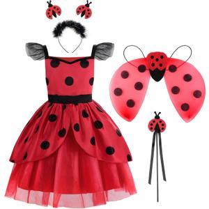 Sleeveless Ladybird Dress for Girls Dress Up Birthday Halloween Christmas (6-7Y/130, New Red (Sleeveless))