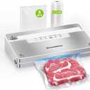 Bonsenkitchen Vacuum Sealer Machine, Stainless Steel Food Sealer Vacuum Sealers with 1 Roll & 5 Bags, 5 Food Vacuum Modes, Built-in Cutter & Bag Storage (White Silver)