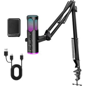 PUPGSIS Gaming Microphone for PC, USB Condenser Mic for PS4/5 and Mac, Noise Cancellation Computer Mic with Mute, Reverb, Adjustable Boom Arm, Pop Filter for Streaming/Podcasting/Recording/YouTube