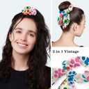 Womens Working Cap Scrub Hats with Bow Scrunchies, Cute Colorful Dog Silhouette Bouffant Surgical Cap Ponytail Holder (L)