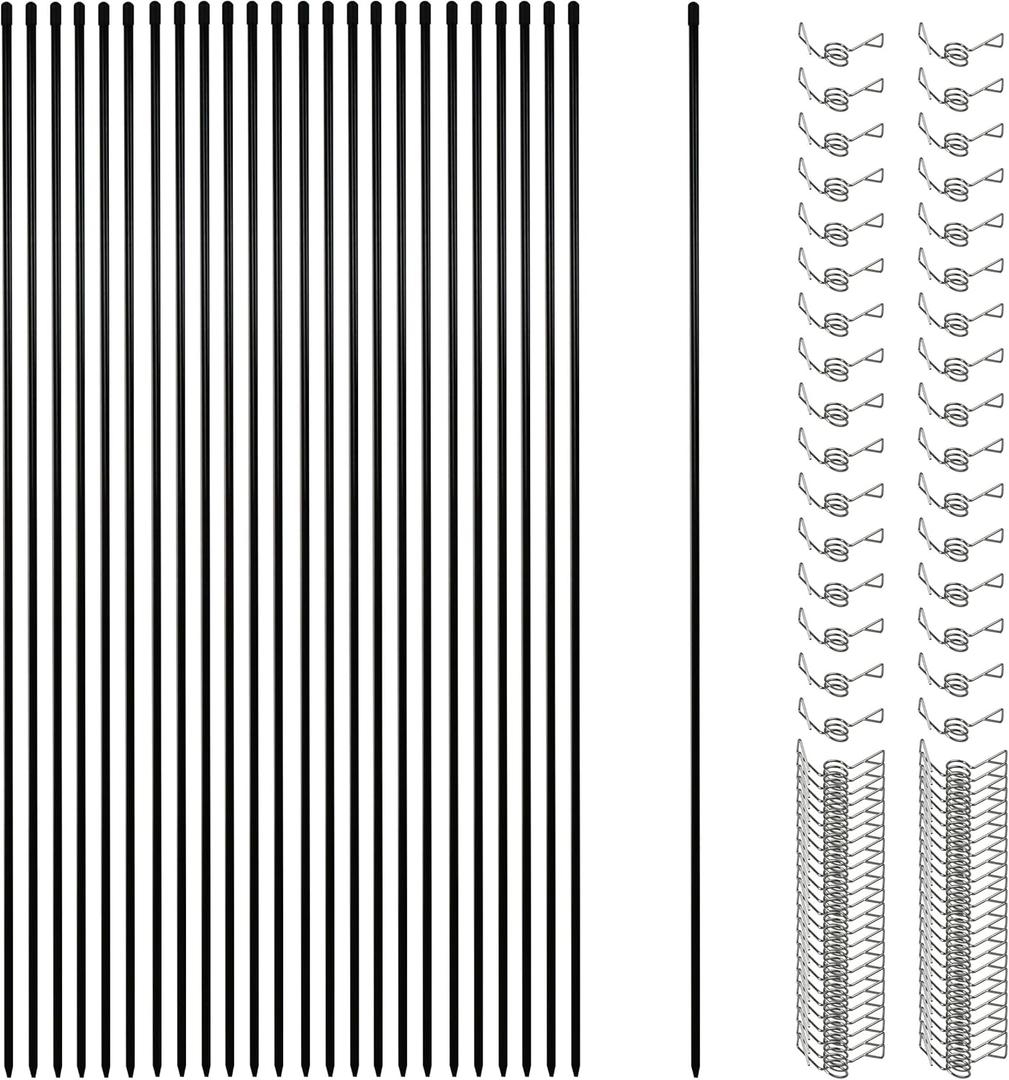 Sunnyglade 45.3 Inch 25 Pcs Fiberglass Electric Fence Posts with 100 Pcs Metal Loops, Temporary Fence Stakes for Animals Fence, Garden Protection