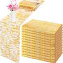 12 Pieces Gold Table Runner Metallic Thin Mesh Table Runner Roll 11 x 84 Inches Rectangle Glitter Runner for Wedding Baby Shower Birthday
